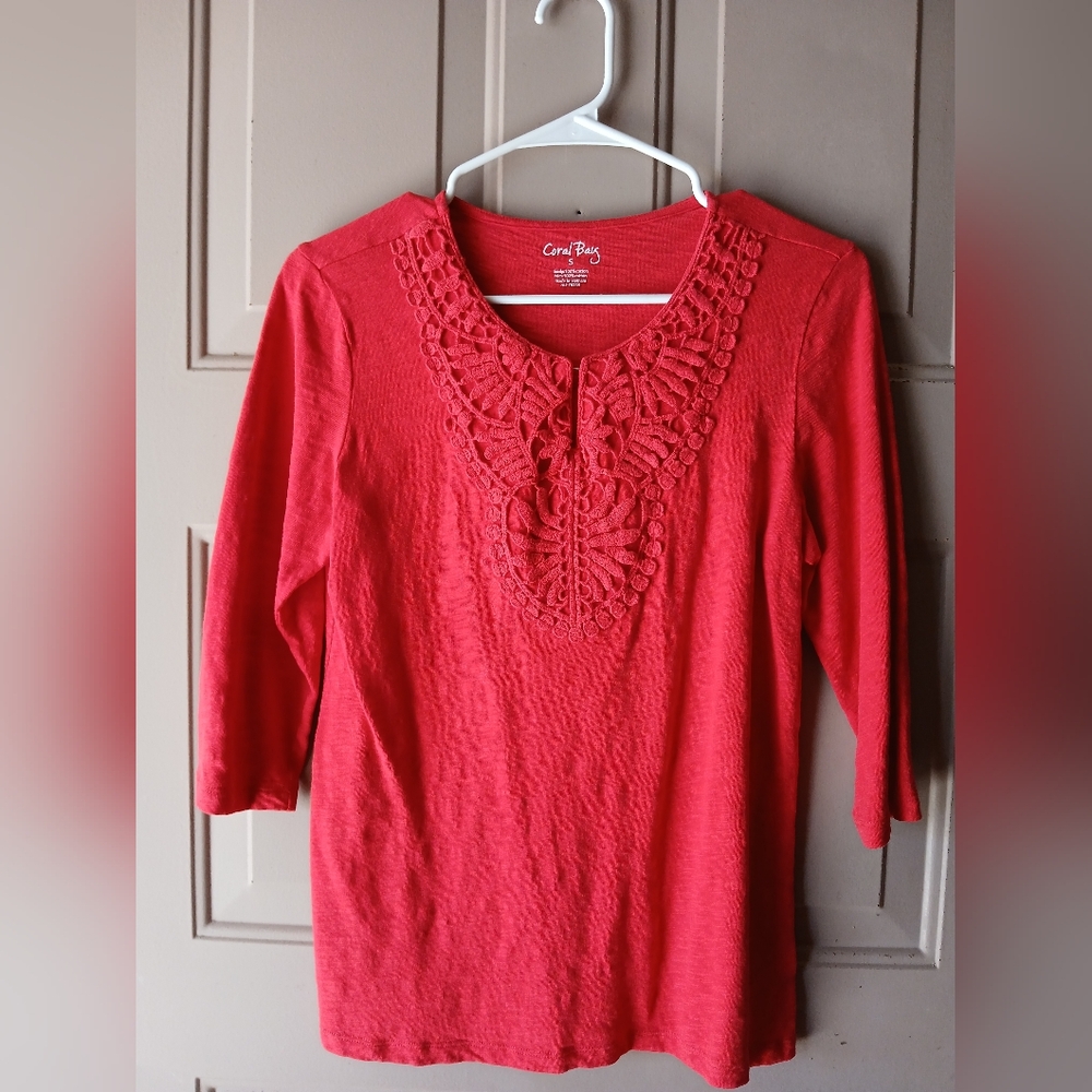 Coral Bay Women's Long Sleeve Red Lace Top